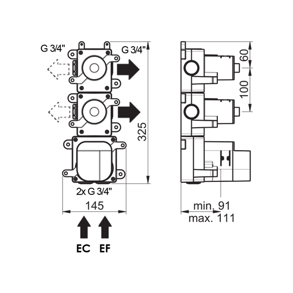 (image) Box mitigeur thermostatique encastré 2 voies 81592