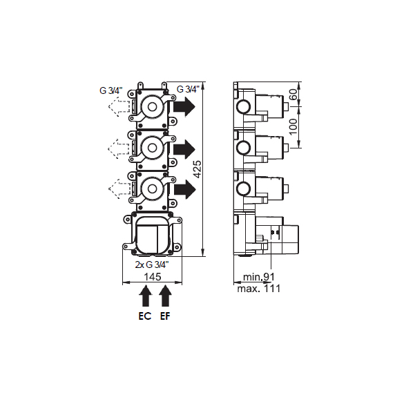 (image) Box mitigeur thermostatique encastré 3 voies 81593