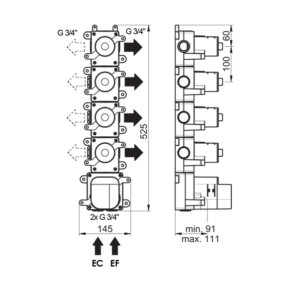 (image) Box mitigeur thermostatique encastré 4 voies 81595